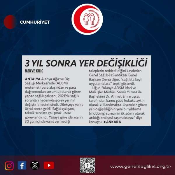 Üç yıl sonra yer değişikliği / Cumhuriyet