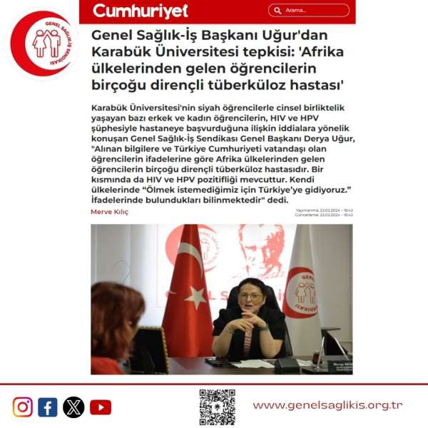 Genel Sağlık-İş Başkanı Uğur'dan Karabük Üniversitesi tepkisi: 'Afrika ülkelerinden gelen öğrencilerin birçoğu dirençli tüberküloz hastası'