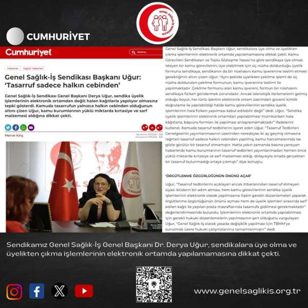 Genel Sağlık-İş Sendikası Başkanı Uğur: ‘Tasarruf sadece halkın cebinden’ Cumhuriyet Gazetesi