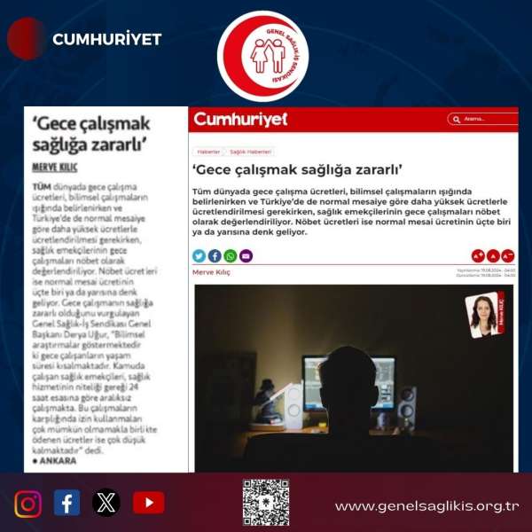 Gece çalışmak sağlığa zararlı / Cumhuriyet 19.8.2024