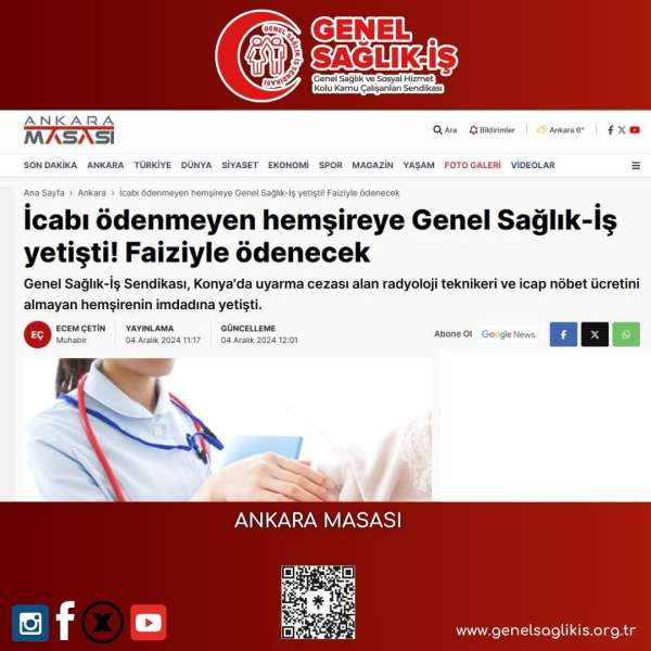 İcabı ödenmeyen hemşireye Genel Sağlık-İş yetişti! Faiziyle ödenecek / Ankara Masası