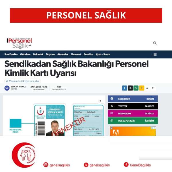 Sendikadan Sağlık Bakanlığı Personel Kimlik Kartı Uyarısı / Personel Sağlık