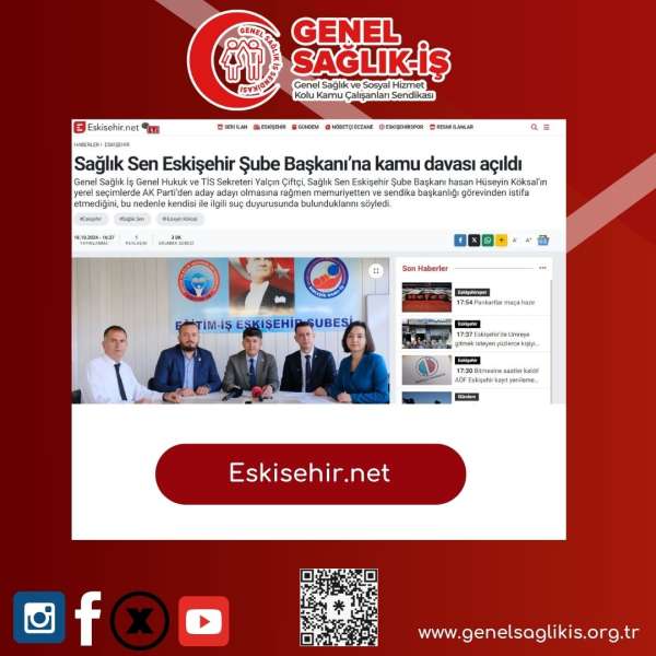 Sağlık Sen Eskişehir Şube Başkanı’na kamu davası açıldı / Eskisehir.net