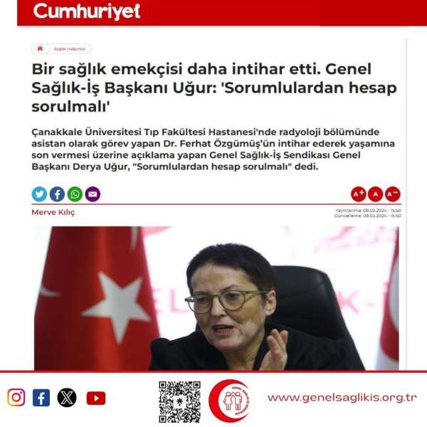 Bir sağlık emekçisi daha intihar etti. Genel Sağlık-İş Başkanı Uğur: 'Sorumlulardan hesap sorulmalı'