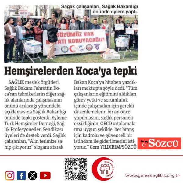 Hemşirelerden Koca'ya Tepki / Sözcü 21.3.2024